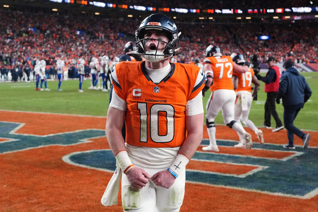 Bo Nix breaks his right ankle late in Broncos’ playoff win, will have surgery